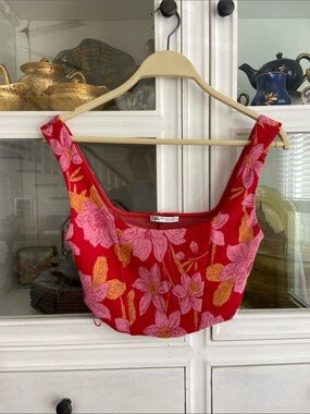 Zara Pink & Yellow Floral Red Cropped Tank